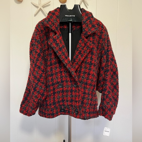$348 FREE PEOPLE boucle baby tweed red coat S worn 3 times - Picture 6 of 7